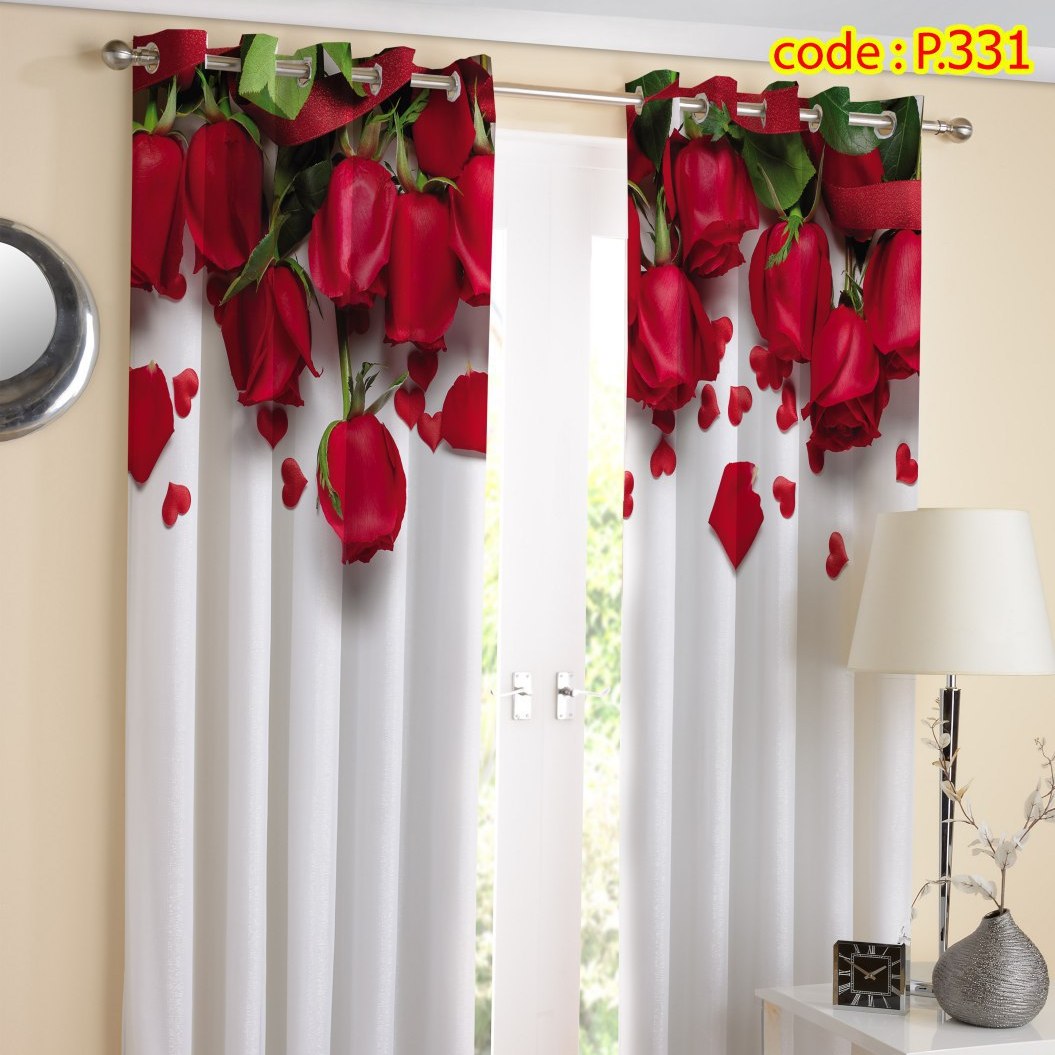 پرده پذیرایی دو قواره طرح گل رز کد P331