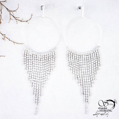 گوشواره جواهری حلقه با آویز ریش دار کد 12348
