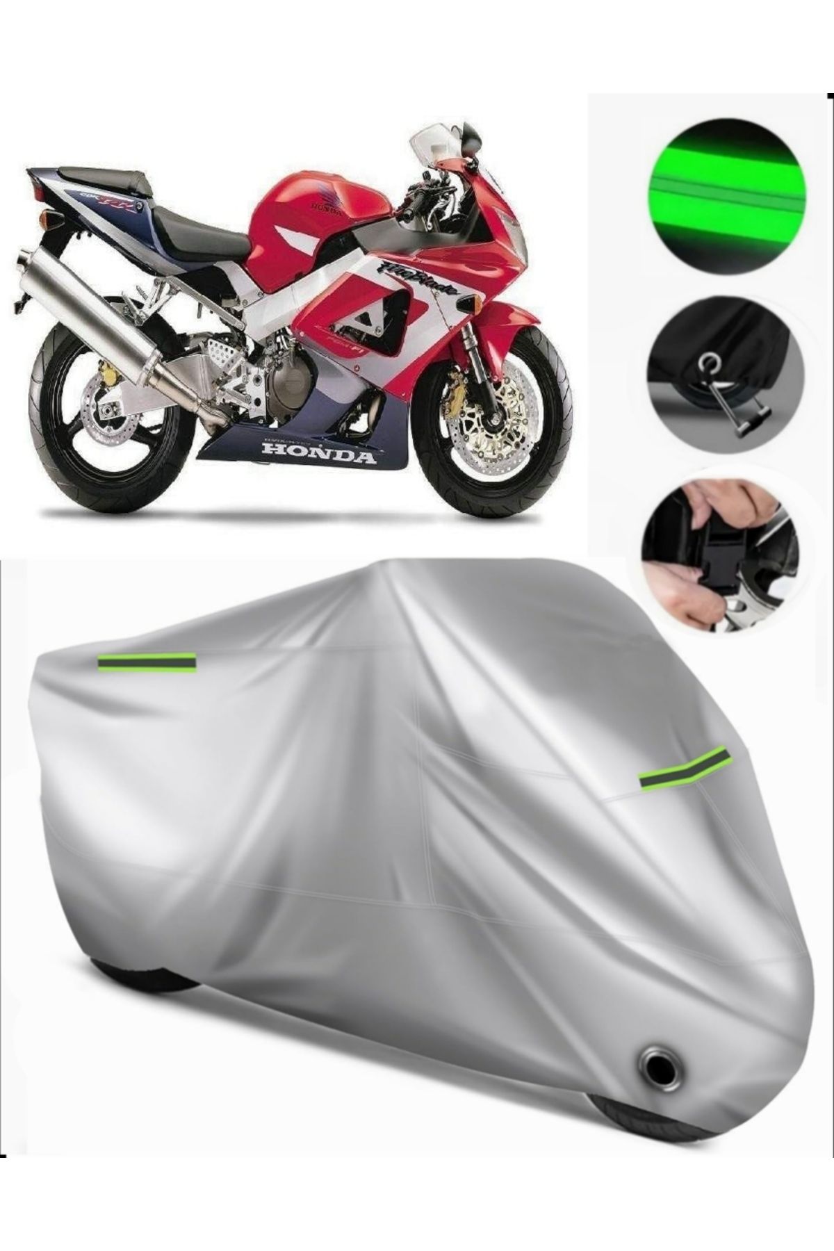 چادر موتورسیکلت خاکستری HONDA CBR 929 RR سازگار با برزنت مرمر LOCK GRI MotoEn