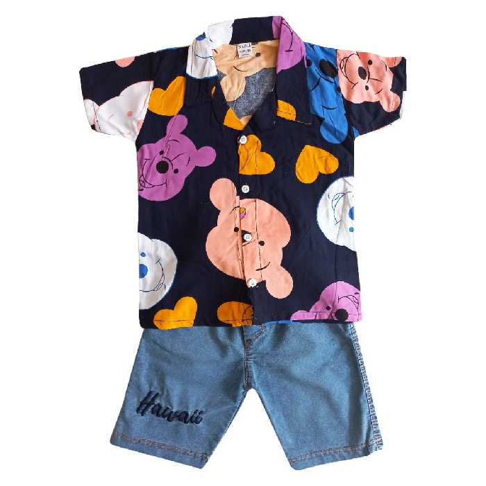 ست پیراهن آستین کوتاه و شلوارک پسرانه مدل هاوایی طرح وینی خرسه کد 1134