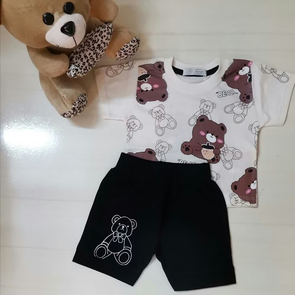 تیشرت و شلوارک نخ پنبه طرح خرسی پسرانه