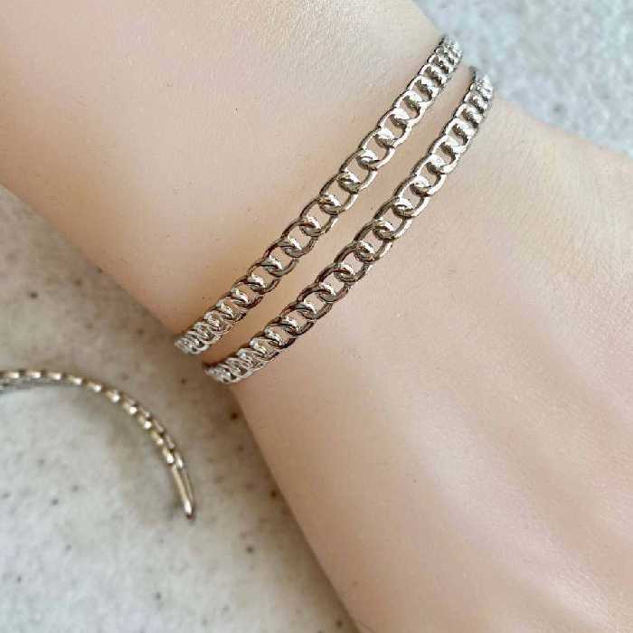 دستبند استیل کاف دو ردیفه طرح زنجیر