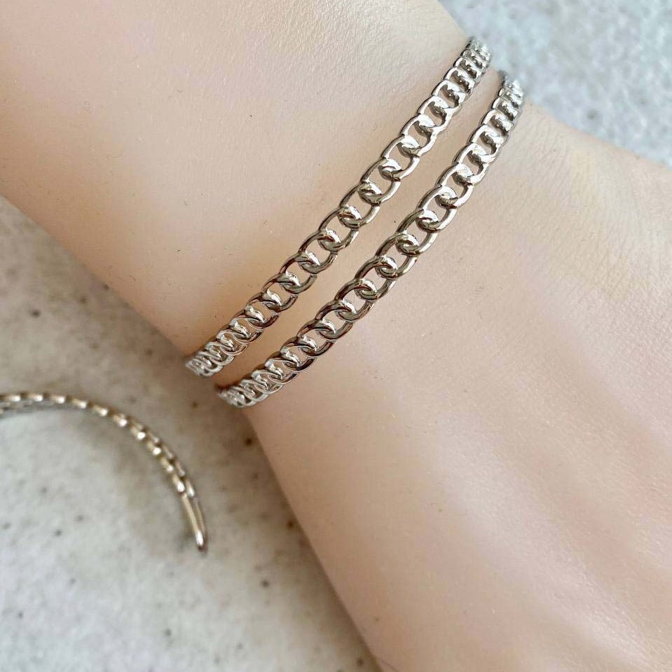 دستبند استیل کاف دو ردیفه طرح زنجیر