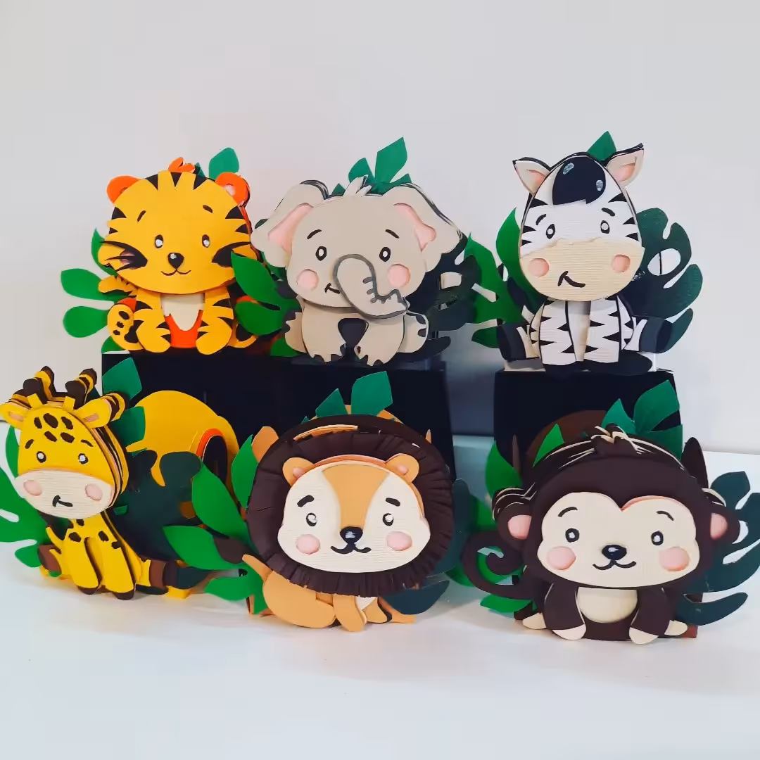 پک 12 عددی  جعبه دستسازه کاپ کیک استیکر برجسته تم سافاری