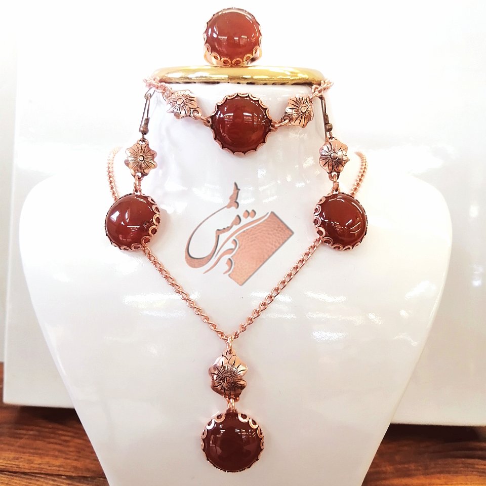 سرویس نگین و قلم عقیق قهوه ای