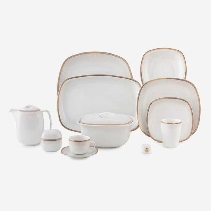 سرویس غذاخوری کواترو ریوا طلایی 98 پارچه چینی زرین