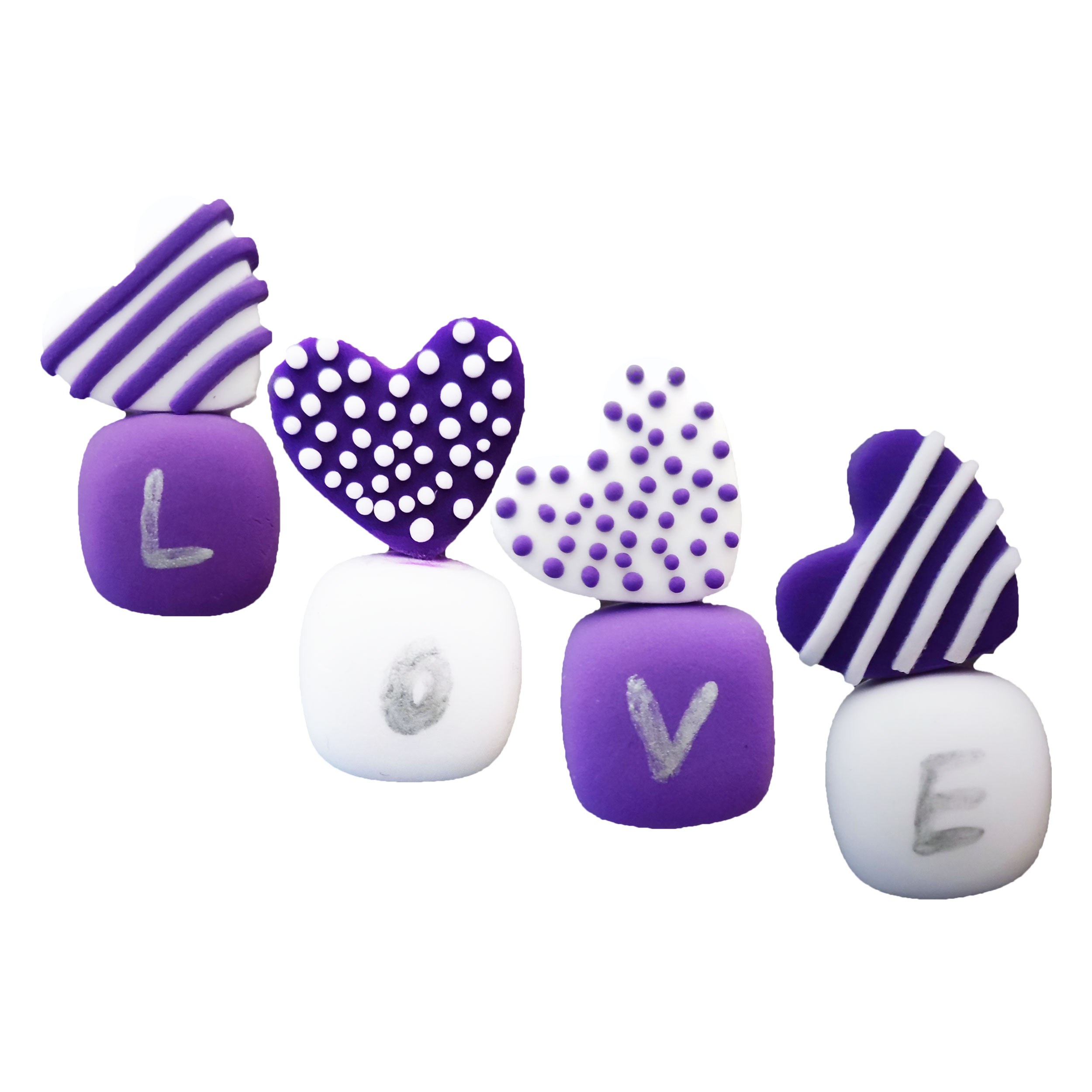 مگنت یخچال قلب و مکعب ( love ) کد MK118 مجموعه 4 عددی - رنگ بنفش و سفید