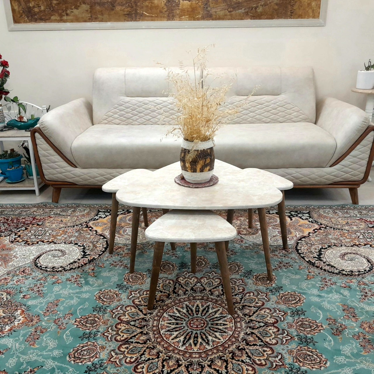 میز جلو مبلی مثلث کرم طرح سنگ 4تکه هزینه ارسال با مشتری کمترین قیمت  میزجلومبلی میز عسلی میزعسلی میز مبلی (پس کرایه)