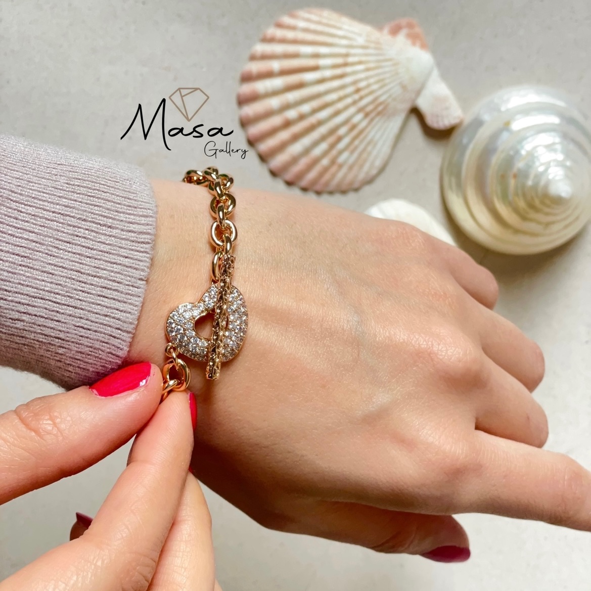 دستبند قلبی تمام نگین برند ژوپینگ قفل تی