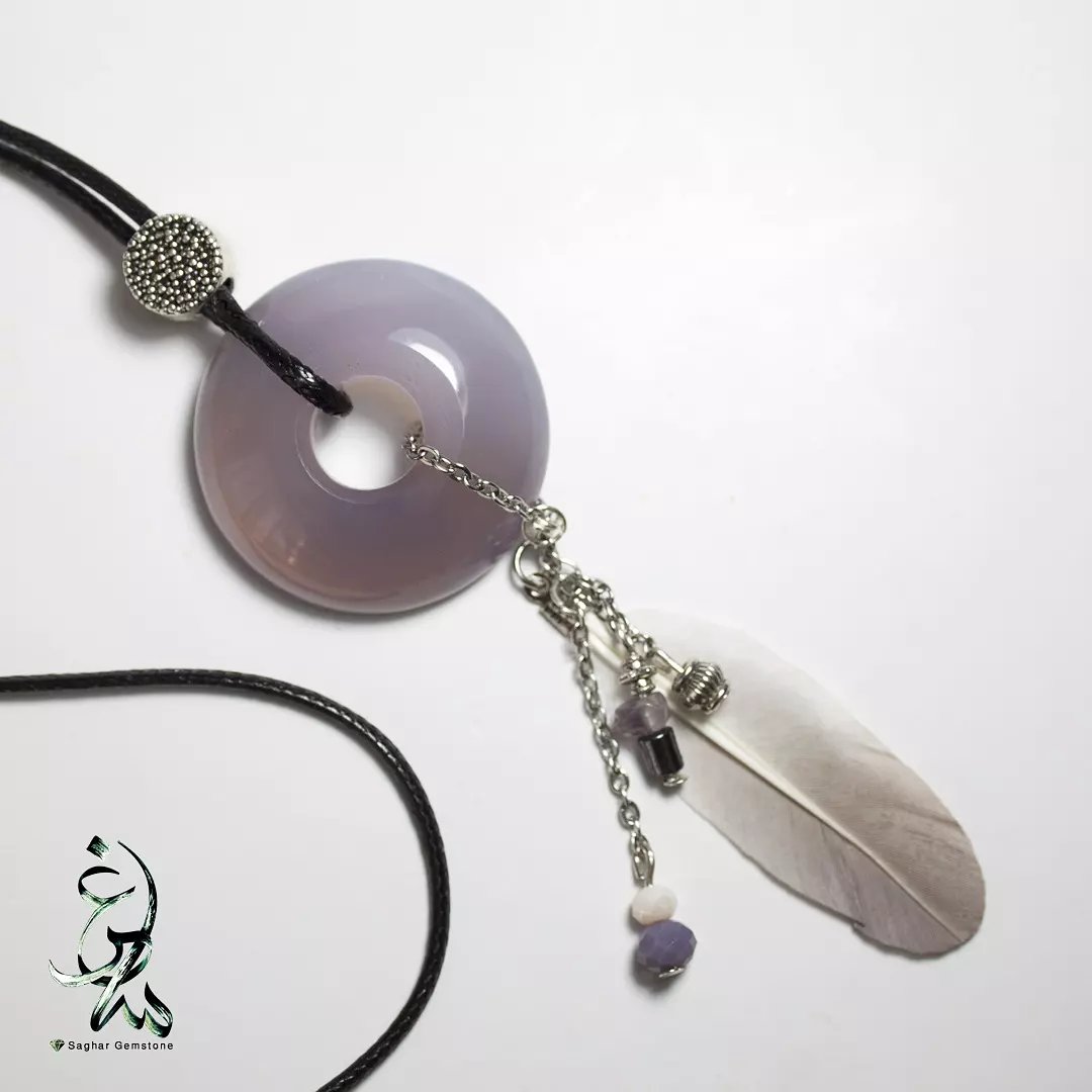 گردنبند سنگ عقیق یاسی دستساز