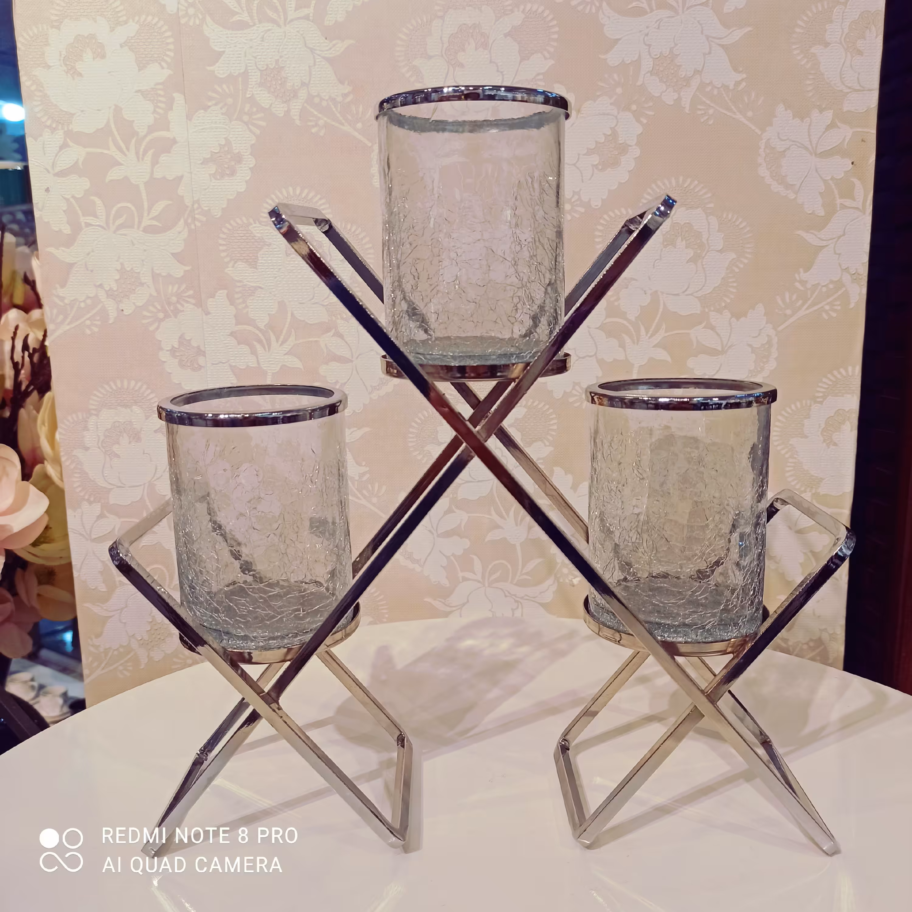 جاشمعی؛رنگ سیلور؛سه شعله؛دکوری وتزئینی