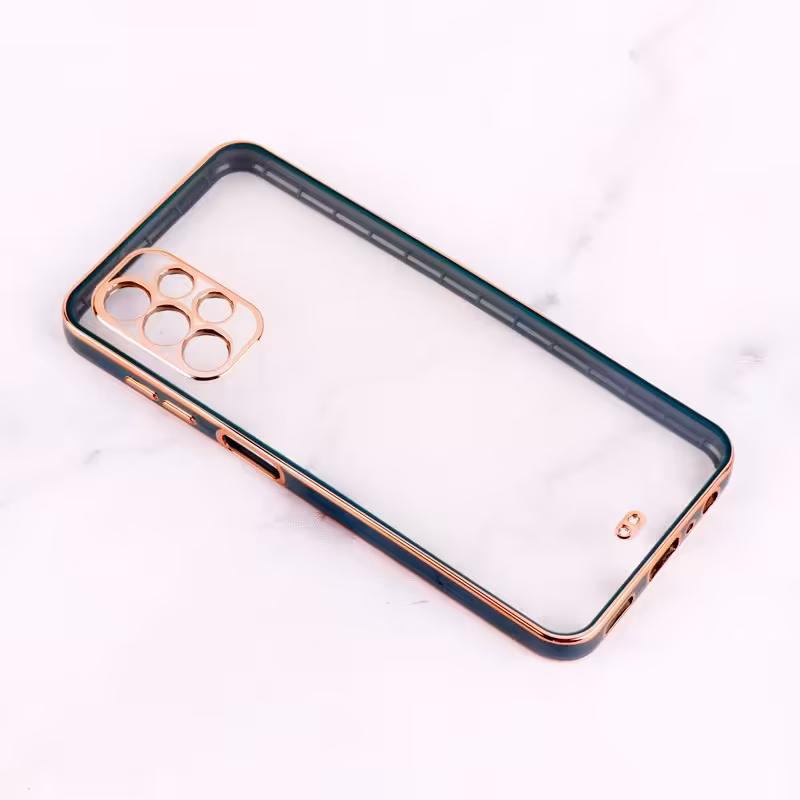 قاب سامسونگ A13 4G مدل کروم دور طلایی شفاف دارای محافظ لنز  دوربین رنگ یشمی