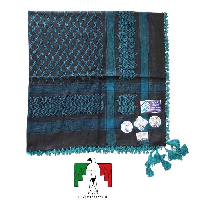 چفیه عربی ساخت هند اعلا فیروزه ای چفیه هندی درجه یک چفیه عربی فیروزه ای چفیه کوهنوردی چفیه استتار شال عربی نخی خنک