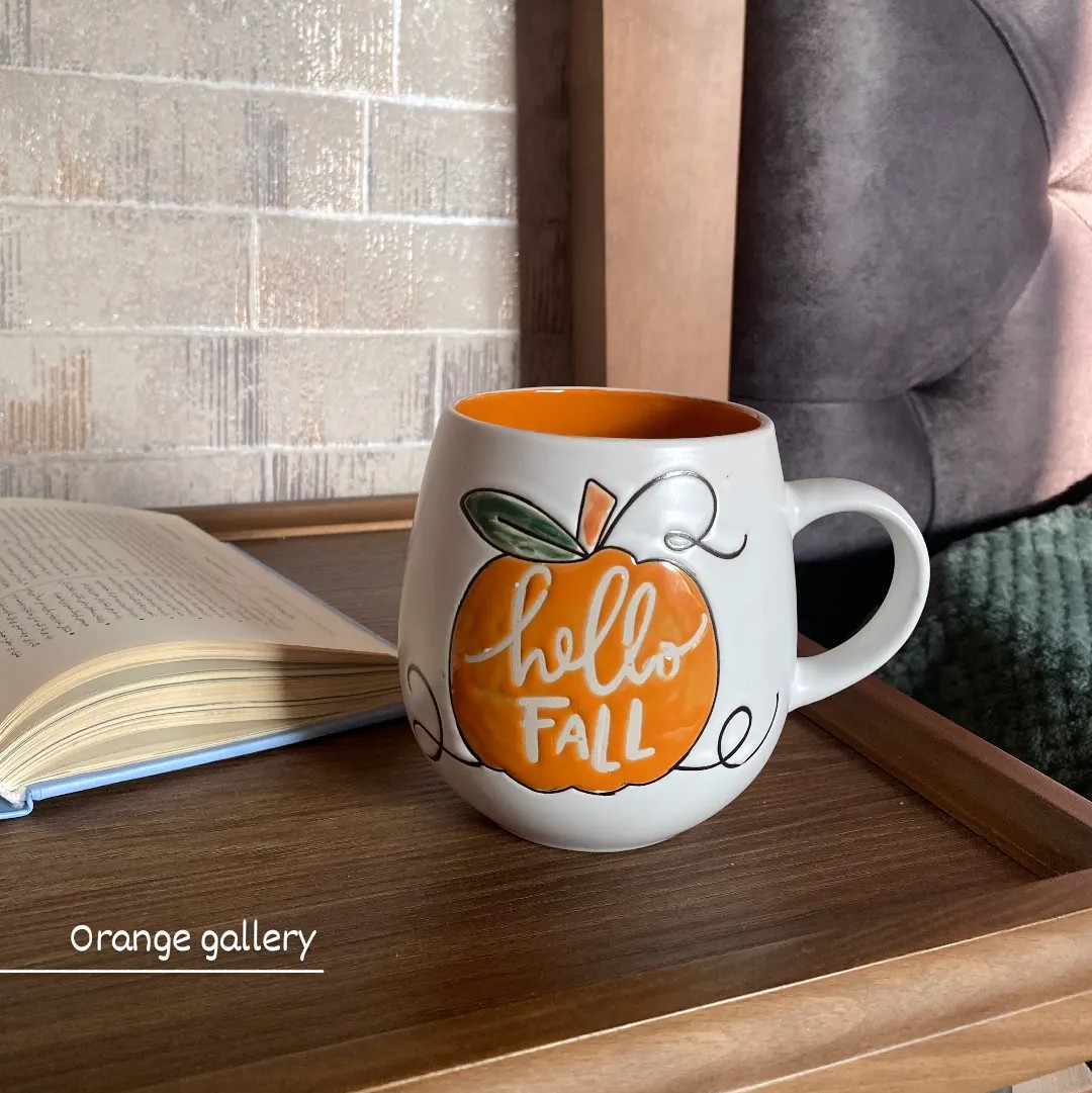 ماگ وارداتی سایز بزرگ طرح کدو حلوایی سرامیکی و لعاب دار 