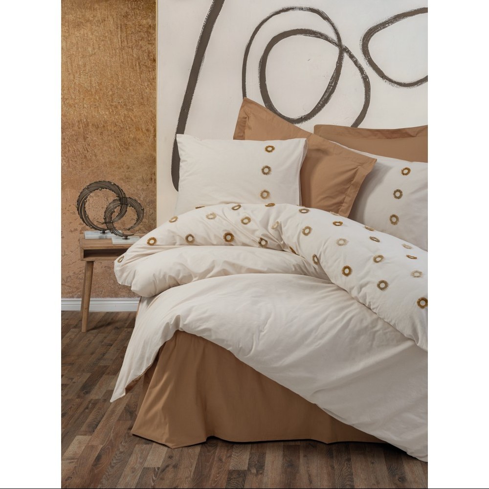 ست ملحفه کاتن باکس مدل Brode Rnf Nomi Bej دو نفره 6 تکه