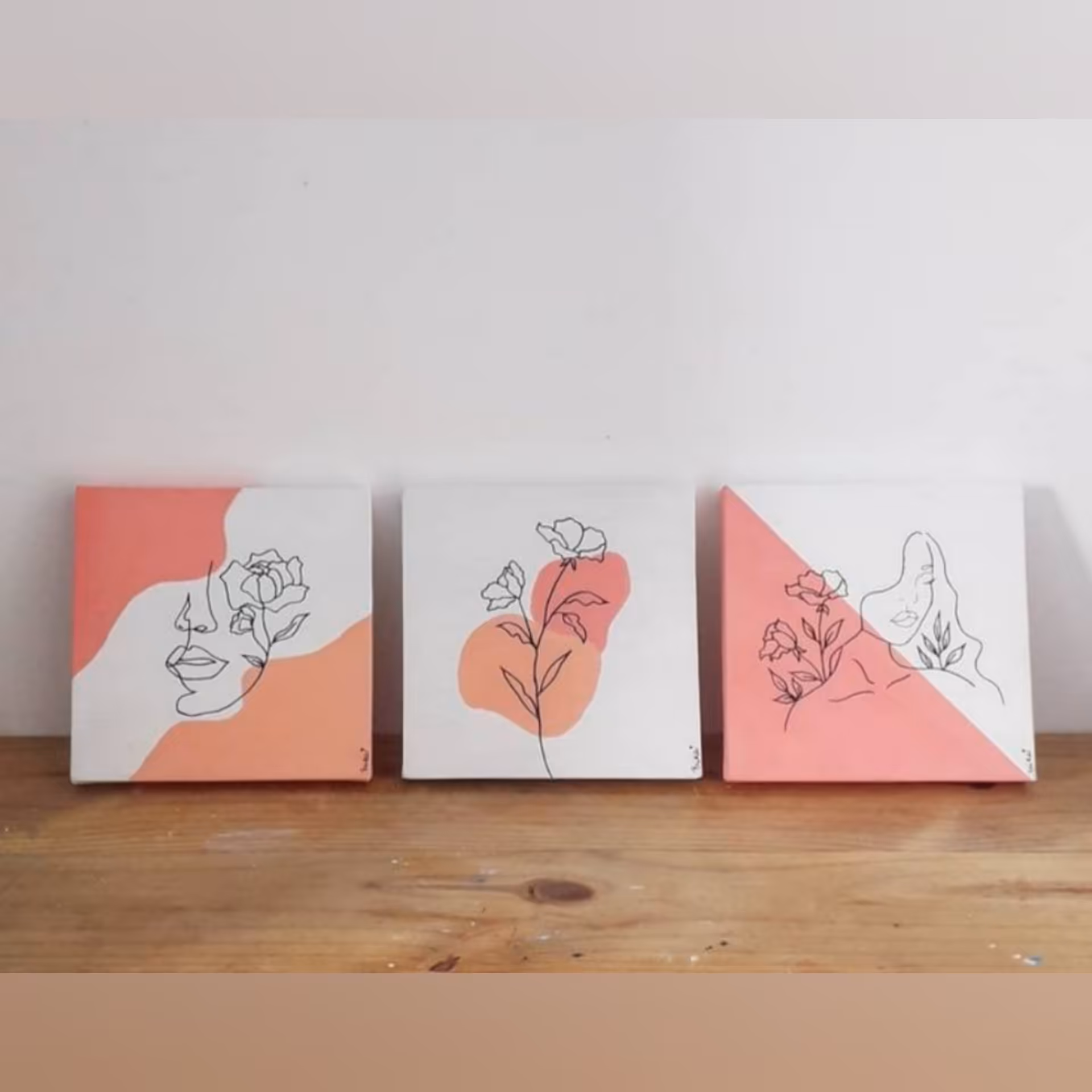 ست تابلو دکوراتیو قاب دکوراتیو تزیینی تابلو لاین ارت تابلو مینیمال سه لت تابلو سه تیکه گلدوزی و نقاشی شده