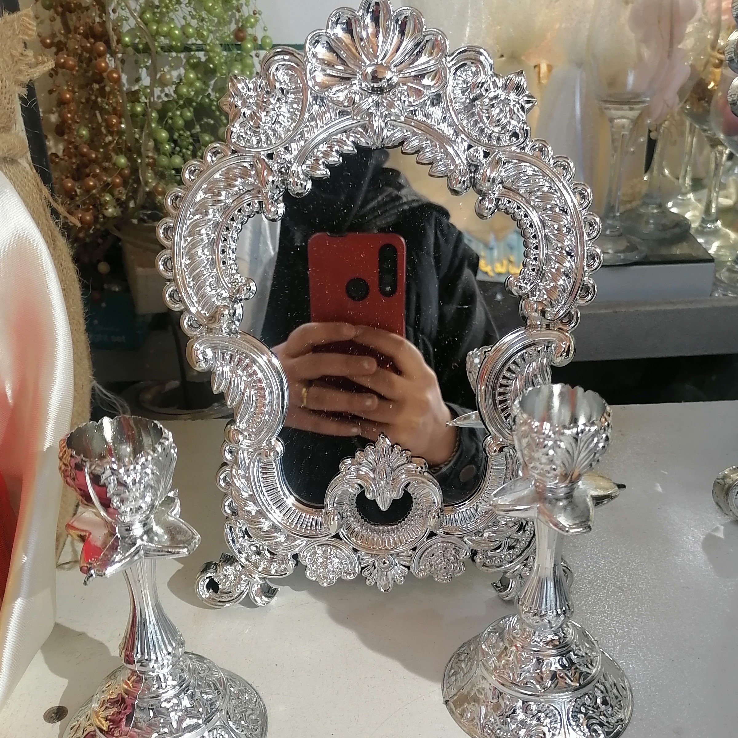آینه شمعدان ارتفاع 25سانت رحل و قرآن دار (طلایی. نقره ای. سفید)