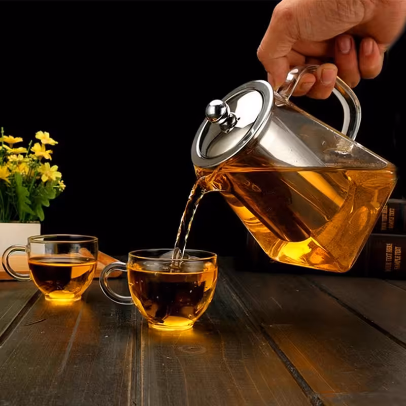 قوری پیرکس شعله مستقیم 750 میلی لیتر با کیفیت پیرکس هرمی کف مربع 