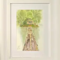 تابلو نقاشی آبرنگ نقش رنگ مدل کلبه S103 اندازه 20x30x2