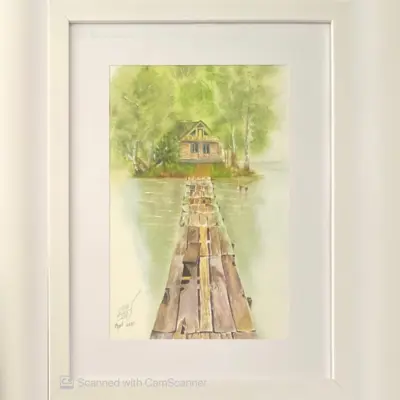 تابلو نقاشی آبرنگ نقش رنگ مدل کلبه S103 اندازه 20x30x2
