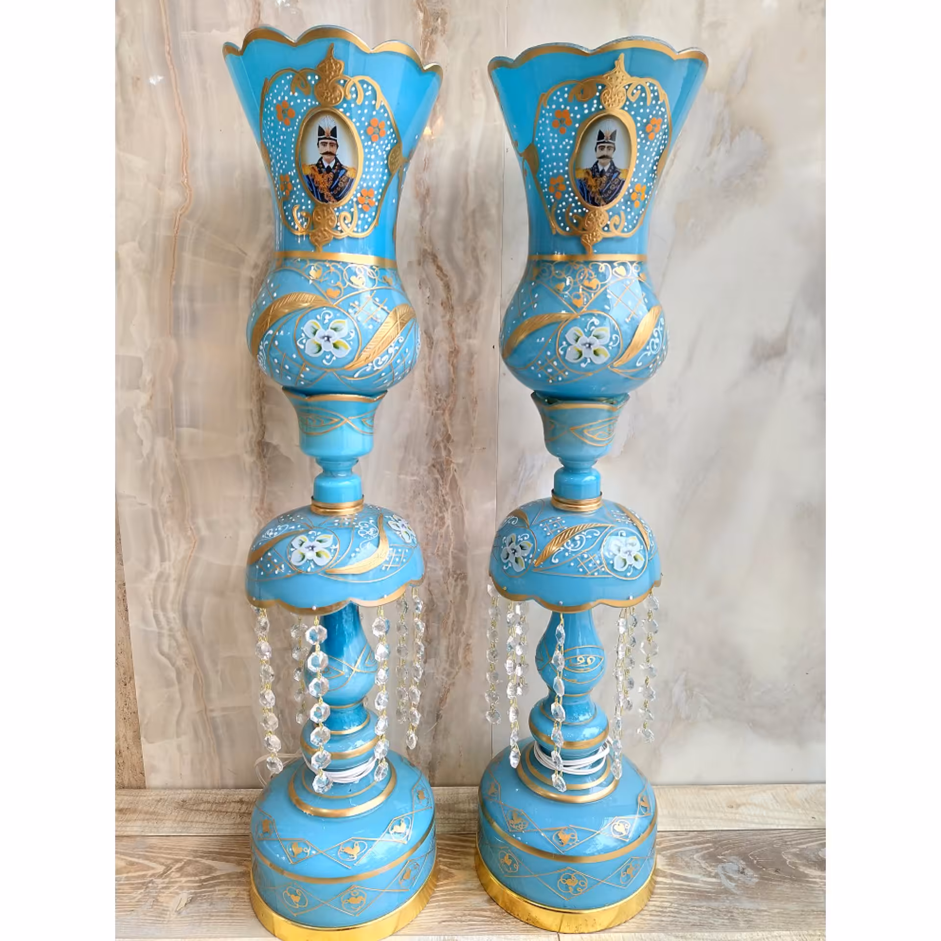 چراغ رومیزی لاله عباسی فیروزه ای بزرگ 72سانتی اصل ارسال رایگان گالری نوروزی