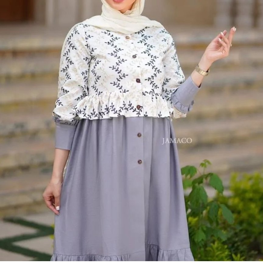 مانتو گلدوزی شده پایین چین دار