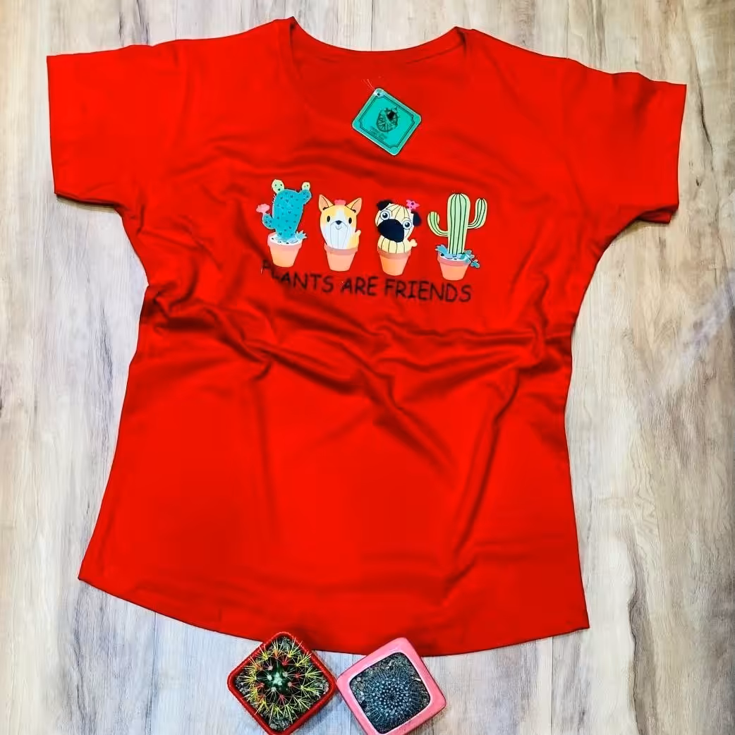 تیشرت نخ پنبه طرح کاکتوس وگربه  نرم ولطیف بارنگ بندی زیبا