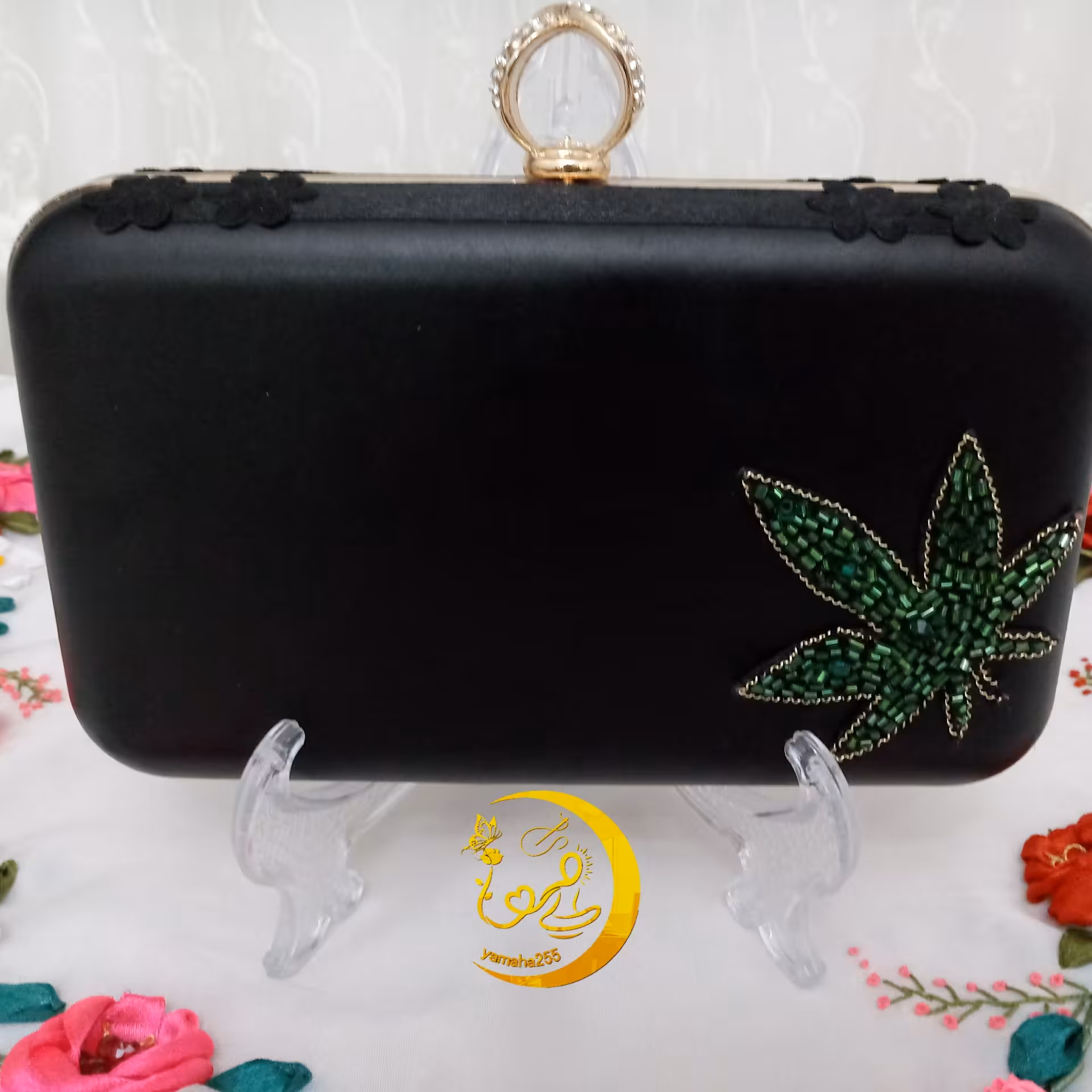 کیف مجلسی زنانه جواهردوزی شده-ارسال رایگان-کیف کلاچ- کیف دستی زنانه چرم-کار دست 