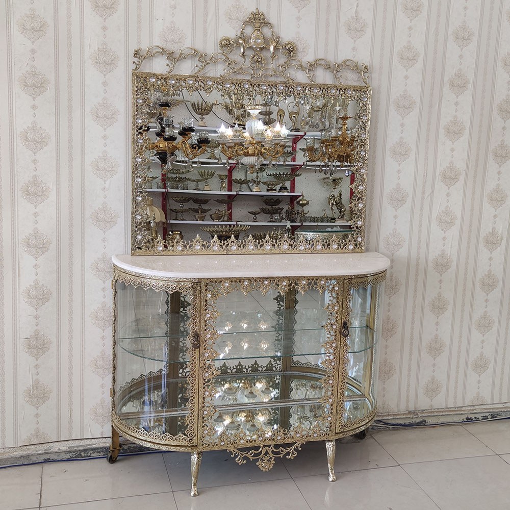 آینه  بوفه برنز مدل گل آفتابگردان طول 120 کد 7573 ( آینه کنسول ) آینه بوفه برنجی