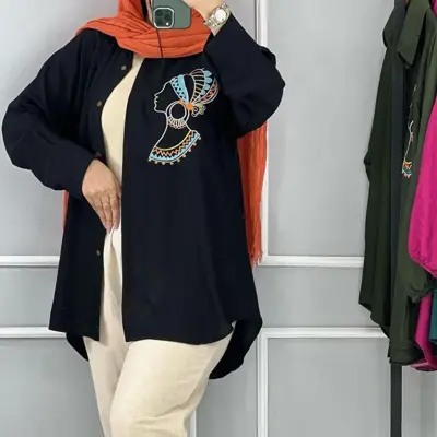 شومیز مانتویی جدید ملکه ،گلدوزی بابوس درجه یک ،فری سایز