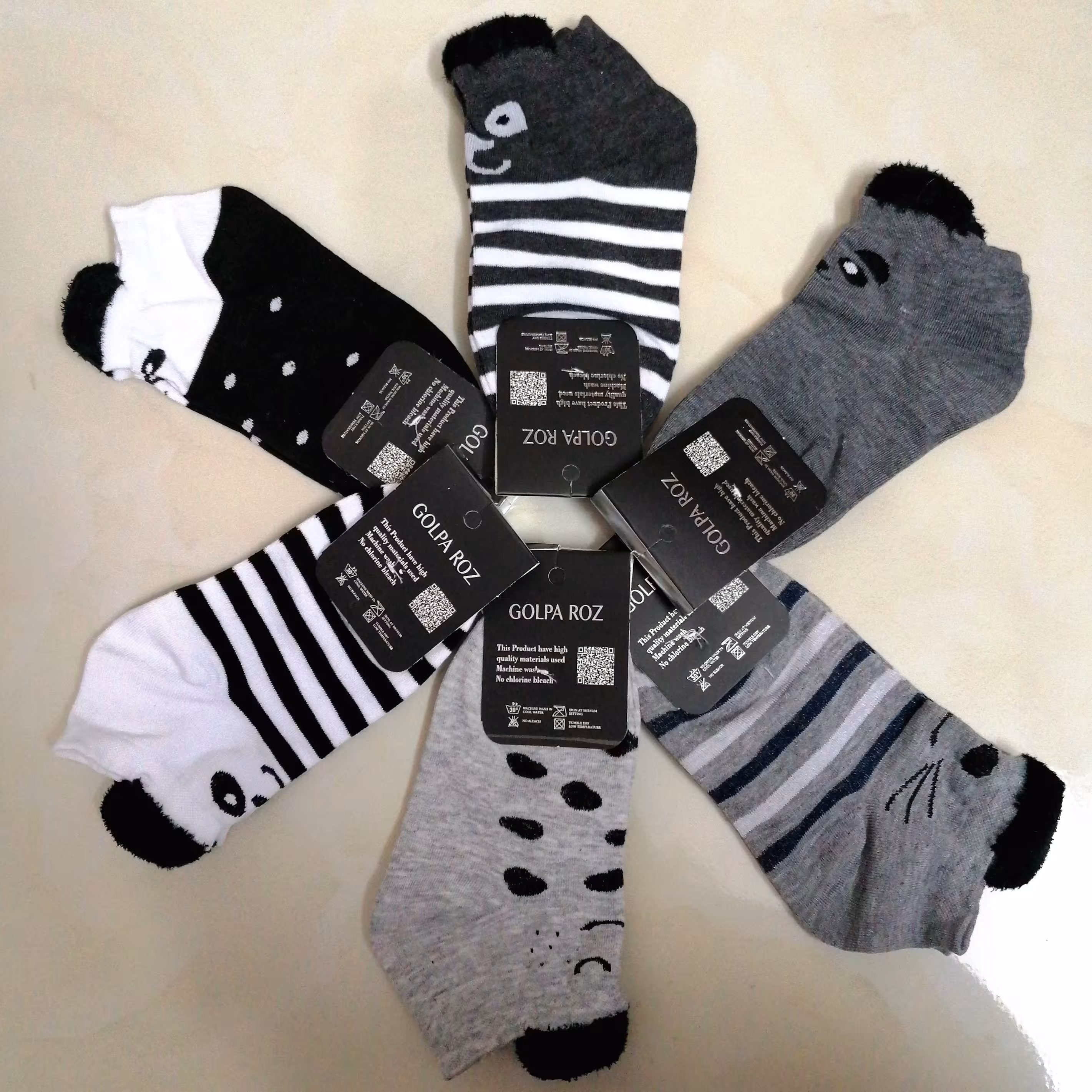 جوراب فانتزی ( 6جفتی)مچی طرح حیوانات گوش دار فری سایز از 36تا 39  و 40