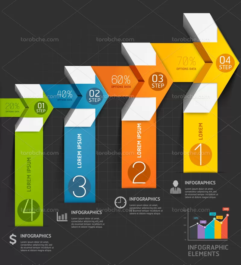 وکتور اینفوگرافیک 4 بخشی فلش | گرافیک با طعم تربچه