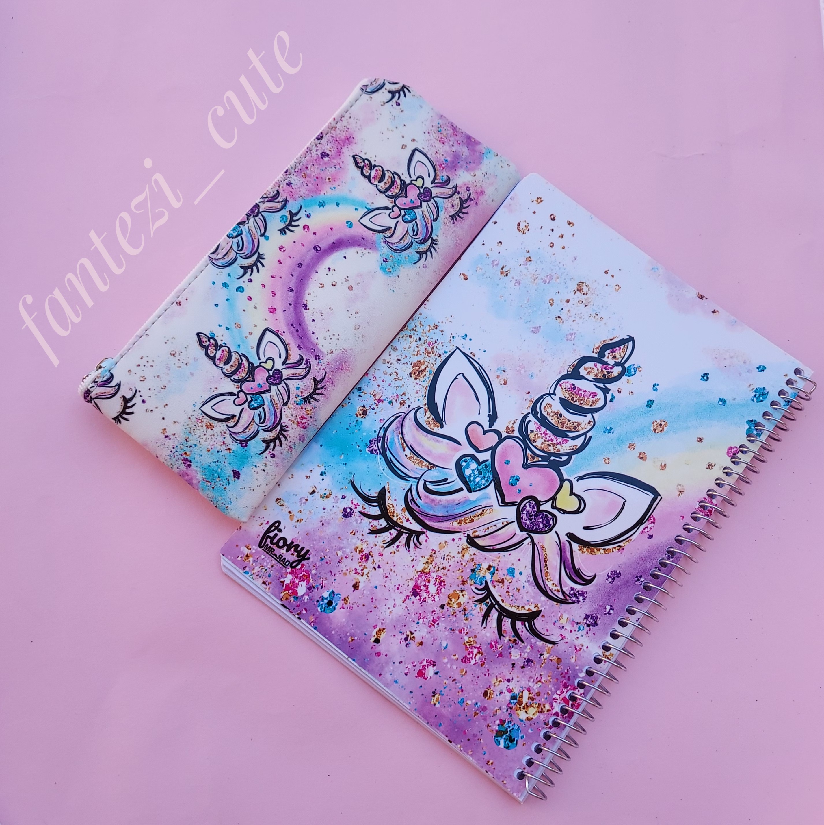 دفتر نقاشی طرح یونیکورن به همراه جامدادی دفتر نقاشی دفتر سیمی لوازم التحریر 