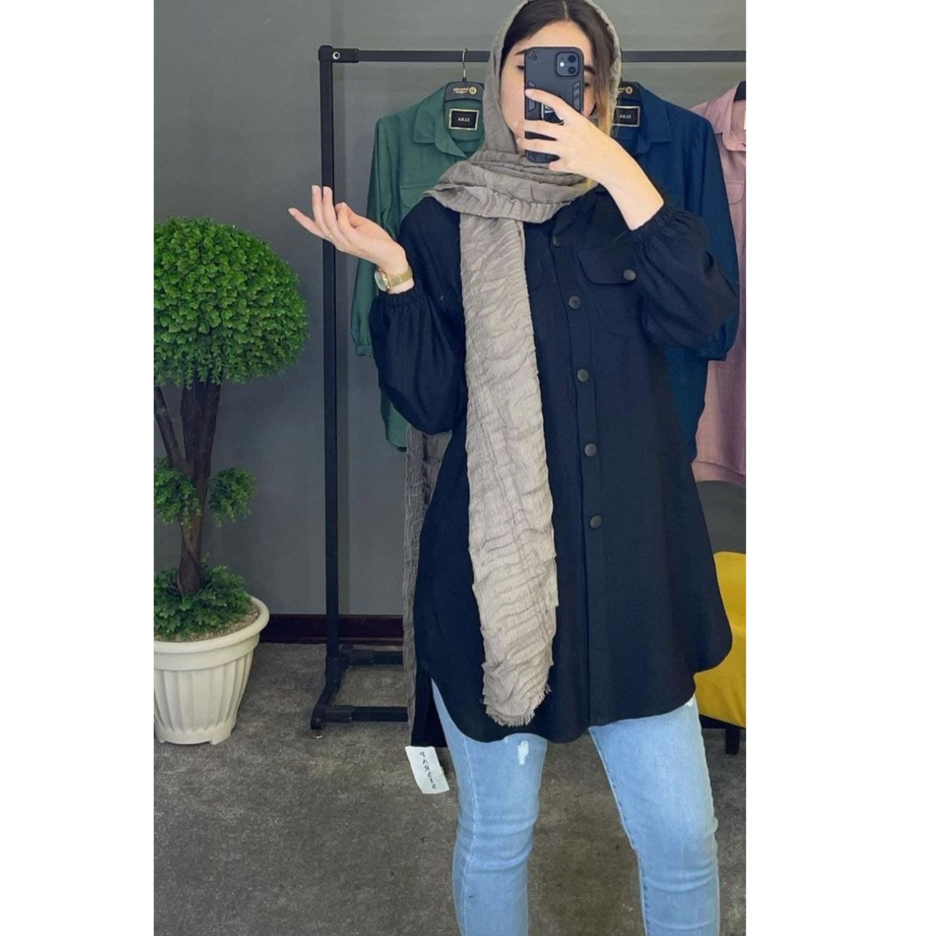 تونیک مانتویی یقه مردانه تک جیب جنس بابوس