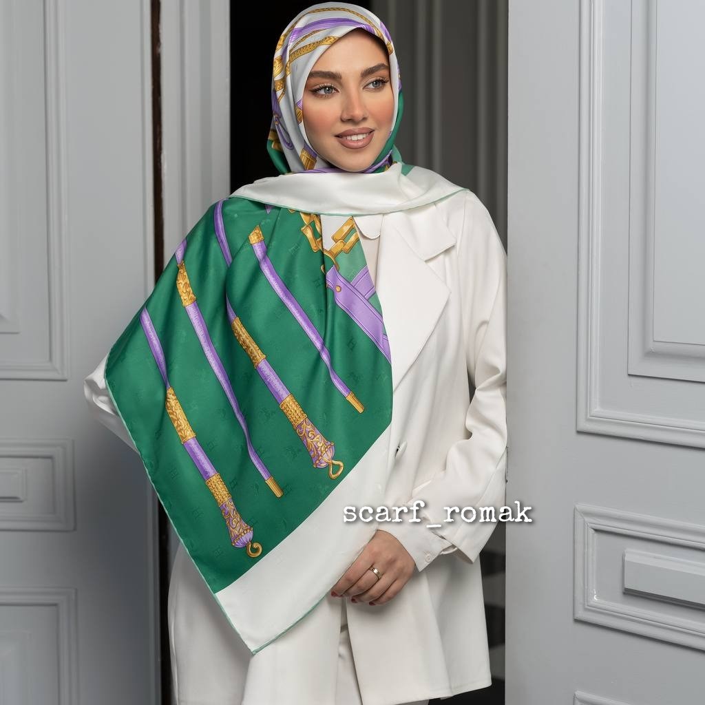روسری  ابریشمی  دور دست دوز  وارداتی
