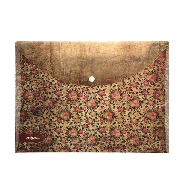 پوشه دکمه دار کلیپس طرح گل رز زمینه کرم