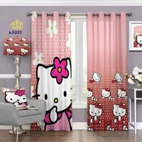 پرده اتاق خواب دخترانه دو قواره طرح هلو کیتی کد S5222