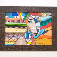 تابلو دکوراتیو طرح دخترسیاهپوست طراحی دستی برجسته کاری شده کدT-3020