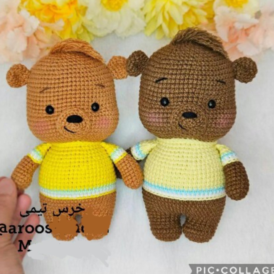 عروسک بافتنی تیمی خرسه هرکدام129تومن 12سانتی بافت بارنگ دلخواه شما