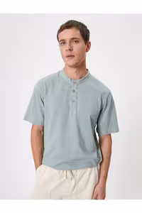 تی شرت یقه پولو سبز مردانه SLIM FIT T قاضی یاکا پنبه کوتاه آستین Koton