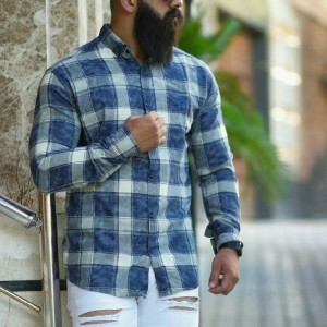 پیراهن چهارخونه مردانه آستین بلند (جنس دنیم پنبه)