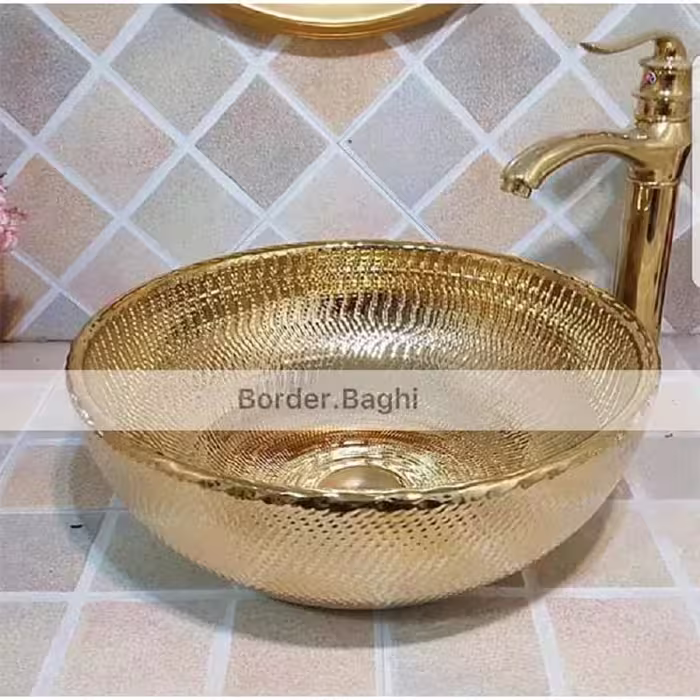 کاسه روشویی مدل پوست ماری  طلایی گرد
