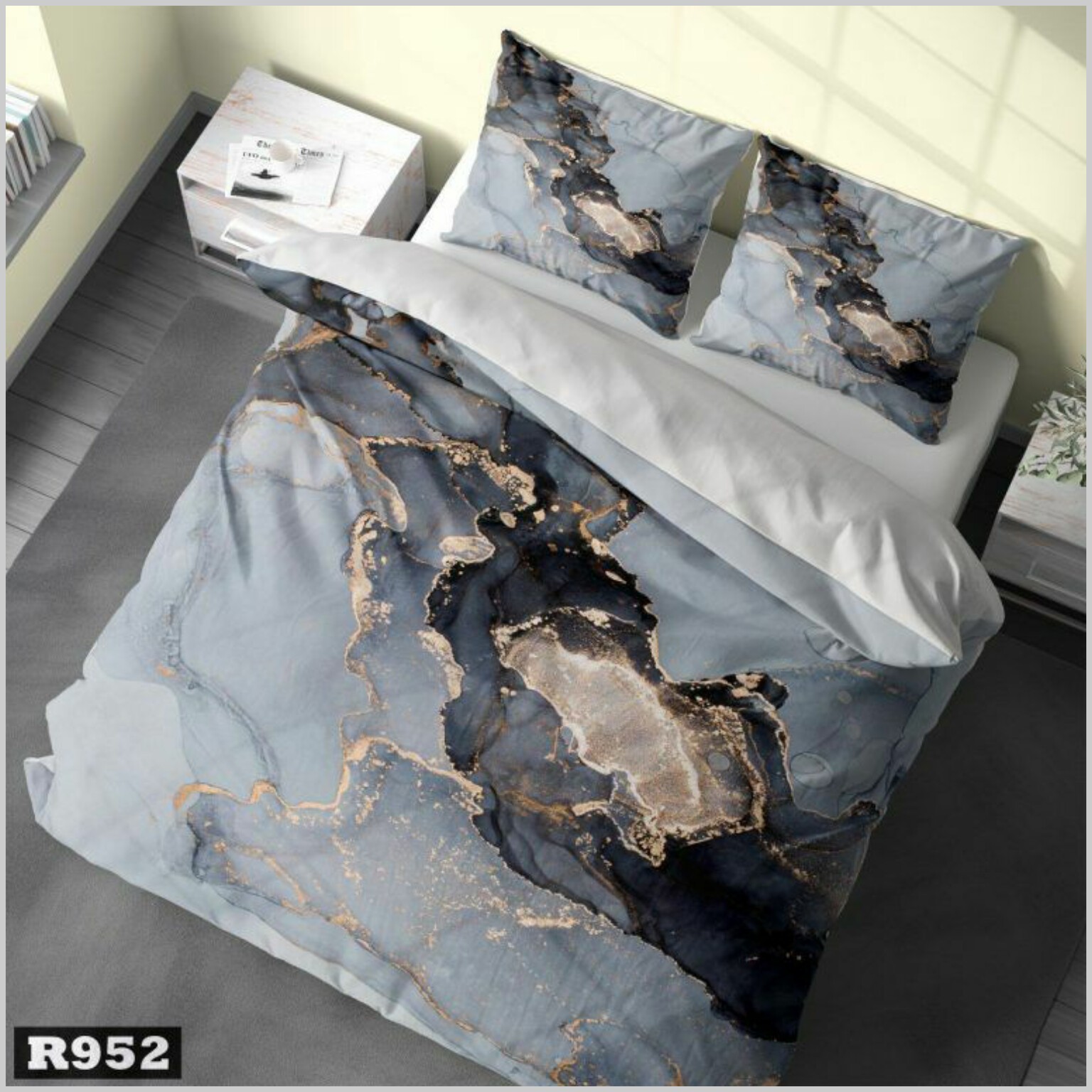 روتختی دونفره طرح رزین طوسی و سورمه ای مناسب تخت با عرض160 