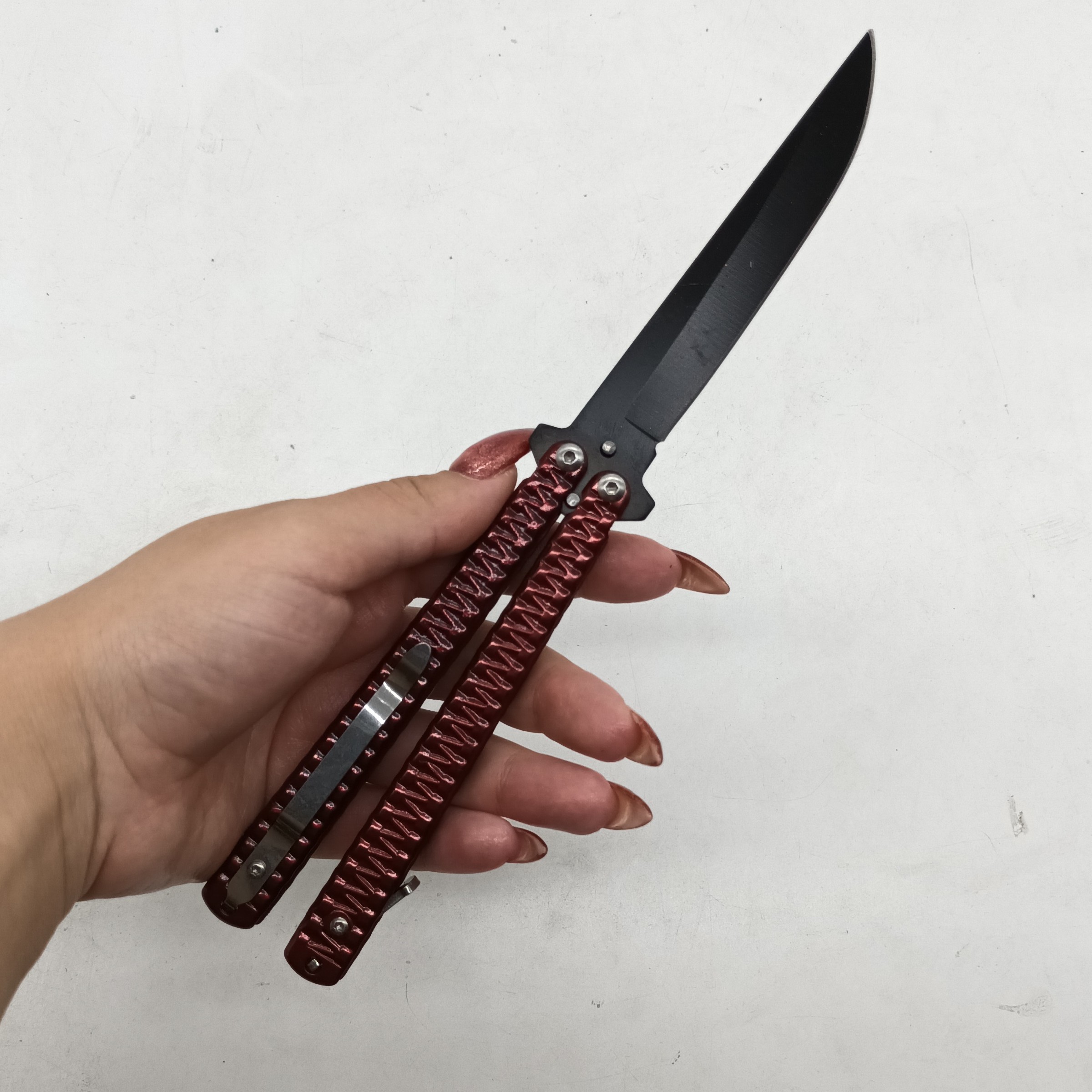 چاقو پروانه روی برجسته زرشکی کد 200