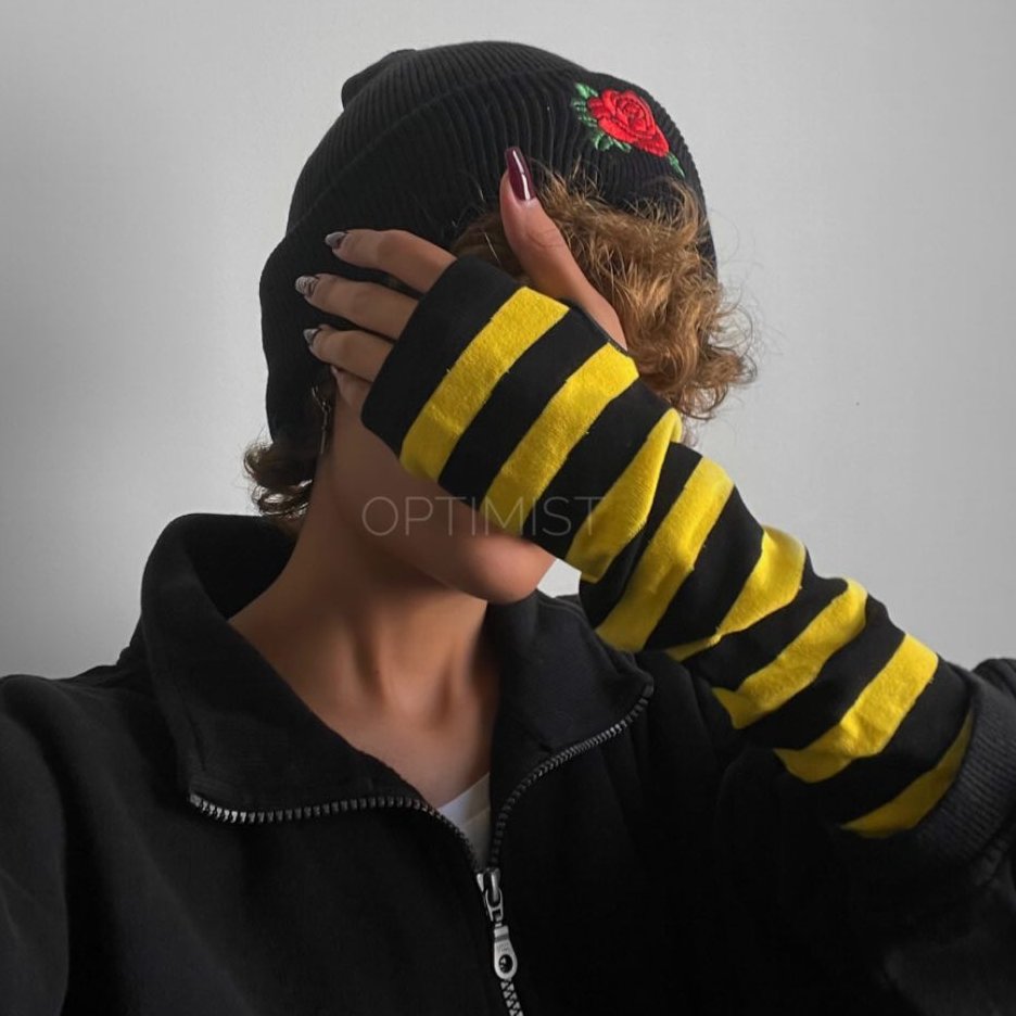 ساق دست اسپرت راه راهی زردمشکی فری سایز