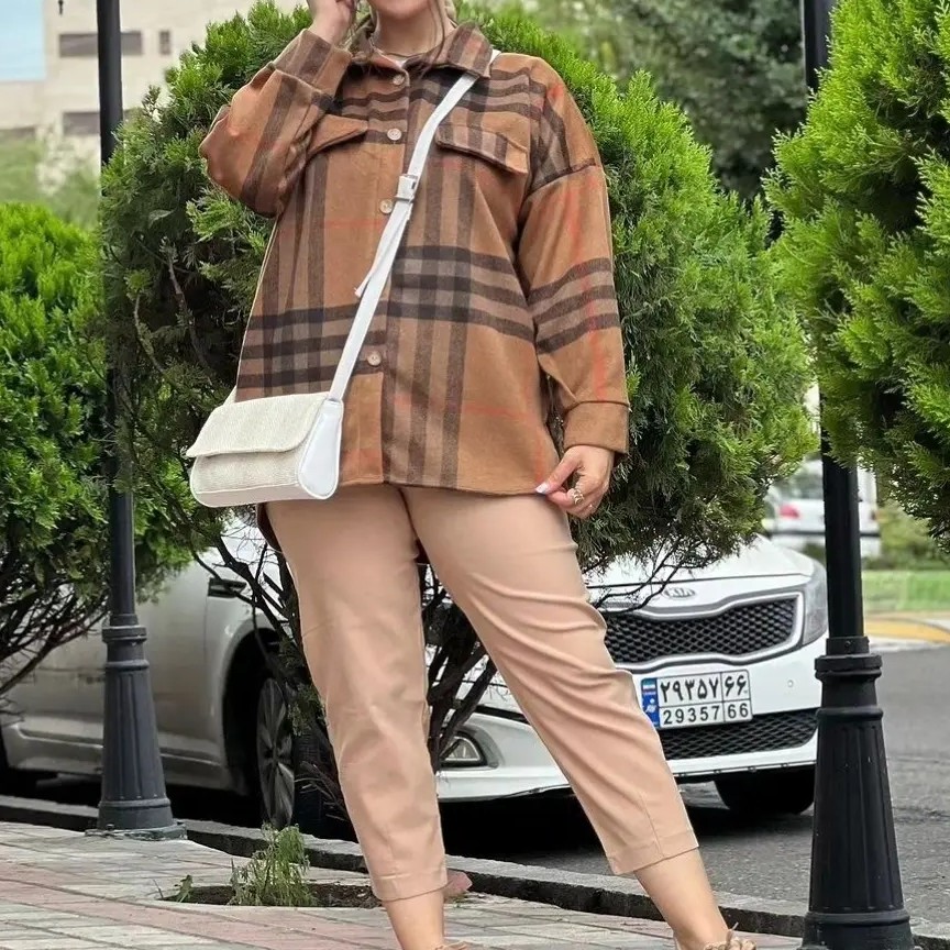 مانتو چهارخونه پشمی ضخیم فری سایز قیمت عالی و تنخور زیبا ارسال سریع