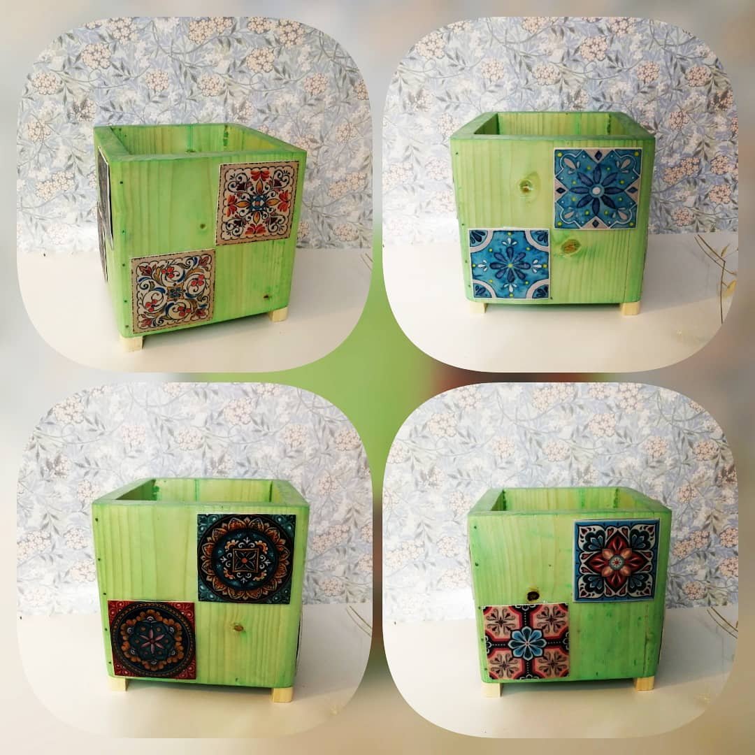 گلدان چوب و کاشی