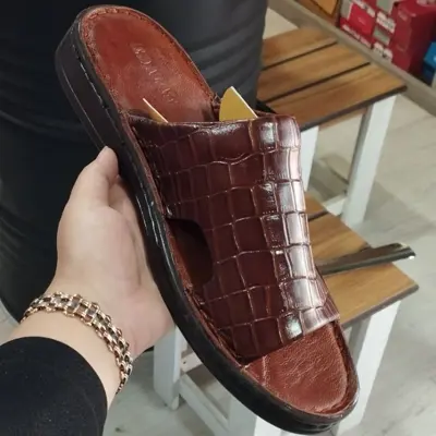 صندل مردانه چرم اصل گاوی دست دوز تبریز دمپایی چرم اصل