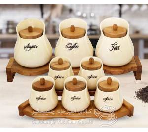 جا ادویه 6 عددی درب بامبو با پایه بامبو کد UN_8043 طرح توپی