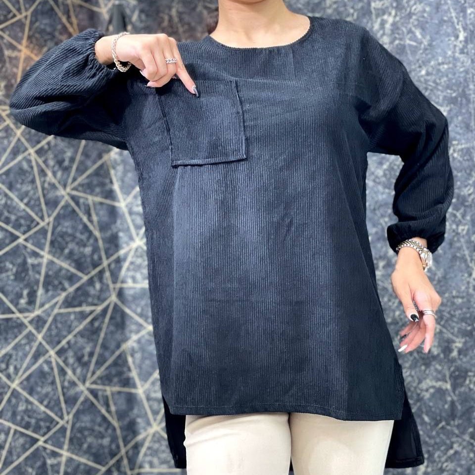 مانتو تک جیب مخمل کبریتی ساده کد 7746